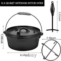 10 Quart Cast Iron Dutch Oven Pre-Seasoned Pot with Lid Lifter Handle, Casserole