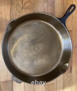 14 Cast Iron Skillet Double Pour Spout Cleaned Re-Seasoned On Inside USA Made