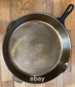 14 Cast Iron Skillet Double Pour Spout Cleaned Re-Seasoned On Inside USA Made