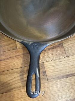 14 Cast Iron Skillet Double Pour Spout Cleaned Re-Seasoned On Inside USA Made