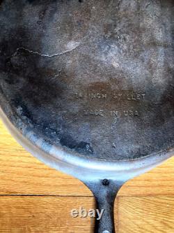 14 Cast Iron Skillet Double Pour Spout Cleaned Re-Seasoned On Inside USA Made