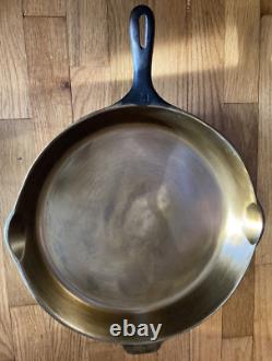 14 Cast Iron Skillet Double Pour Spout Cleaned Re-Seasoned On Inside USA Made