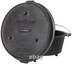 14 in. Cast Iron Dutch Oven Deluxe Preseasoned Slow Roast Meals Loop Lid Handle