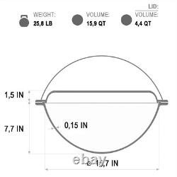 15 L Cast Iron Cauldron Camping Kazan with Lid Frying Pan for Cooking