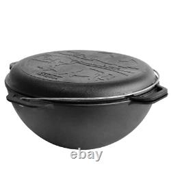 15 L Cast Iron Cauldron Camping Kazan with Lid Frying Pan for Cooking