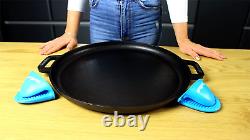 16 Inch Cast Iron Pizza Pan round Griddle by with FREE Silicone Handles and 30