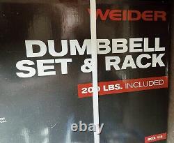200lb Weider Dumbbell Set Cast Iron Rubber Hex Dumbbell Hand Weights with Rack