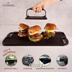 20 x 10 Pre-Seasoned Dual Handle Cast Iron Grill and Skillet with Drip Trays