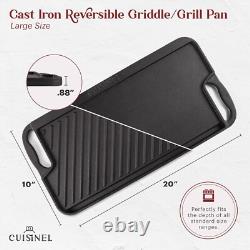 20 x 10 Pre-Seasoned Dual Handle Cast Iron Grill and Skillet with Drip Trays