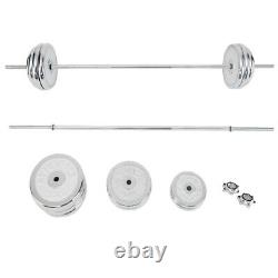 210lbs Barbell Weight Set Adjustable Cast Iron Chrome Weightlifting Bar Fitness