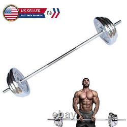 210lbs Barbell Weight Set Adjustable Cast Iron Chrome Weightlifting Bar Fitness