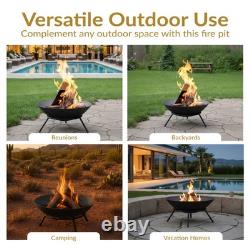 22 in Raised Cast Iron Fire Pit Bowl with Stand by Sunnydaze