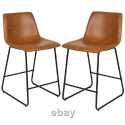 24 inch Leather Soft Counter Height Barstools in Light Brown, Set of 2