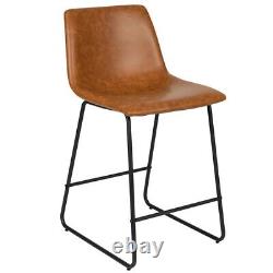 24 inch Leather Soft Counter Height Barstools in Light Brown, Set of 2