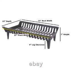 27 In. Cast Iron Heavy-Duty Fireplace Grate with 4 In. Clearance