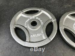 (2) 45 lb Olympic Weight Plates. PAIR OF FITNESS GEAR 45 LB OLYMPIC GRIP PLATES