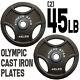 (2) 45lb 45 Lbs Olympic 2 Dia Barbell Cast Iron Plates Weights Fitness Gear 45