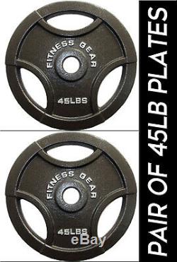 (2) 45lb 45 lbs Olympic 2 Dia Barbell Cast Iron Plates Weights Fitness Gear 45