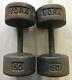 (2) 50 Lb 100 Pound Total Vintage York Roundhead Dumbbells Solid Weightlifting