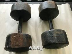 (2) 50 Lb 100 pound total Vintage YORK Roundhead Dumbbells Solid Weightlifting