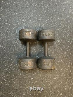 (2) 50 Lb Vintage YORK Roundhead Dumbbells Great Condition/ Straight Handles