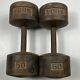 (2) 50 Lb Vintage York Roundhead Dumbbells Solid Free Shipping Weightlifting