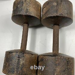 (2) 50 Lb Vintage YORK Roundhead Dumbbells Solid Free Shipping Weightlifting