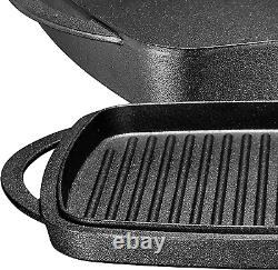 2-In-1 Square Pre-Seasoned Cast Iron Dutch Oven with Handles, Black Cast Iron Sk
