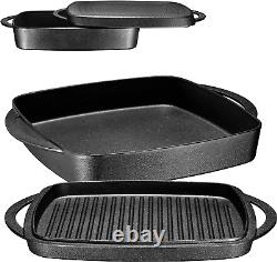 2-In-1 Square Pre-Seasoned Cast Iron Dutch Oven with Handles, Black Cast Iron Sk