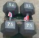 2 New Weider Cast Iron Hex 75 Lb Dumbbell Set Knurled Grip 150 Lbs
