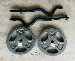 2-Piece Curved 46 Curl Bar with (2) 25 lb Weight Plates 1 60 Total Combo Set
