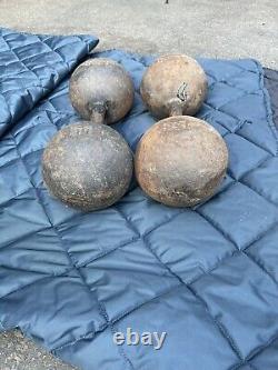 2 RARE Vintage York 55 lb Cast Iron Globe Dumbbell Set 110 Lbs