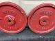 2 Red Vintage Billard 50 Lb Cast Iron Barbell Weight Plates Standard Vintage 1