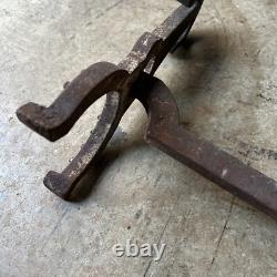 2 VINTAGE, HORSE SHOE CAST IRON FIRE DOGS 15.5L X 6.5W X 15rH, 24 LBS TOTAL