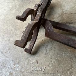 2 VINTAGE, HORSE SHOE CAST IRON FIRE DOGS 15.5L X 6.5W X 15rH, 24 LBS TOTAL