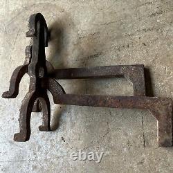 2 VINTAGE, HORSE SHOE CAST IRON FIRE DOGS 15.5L X 6.5W X 15rH, 24 LBS TOTAL