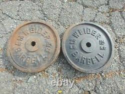 2 VINTAGE WEIDER 25 Lb BARBELL WEIGHT PLATES STANDARD 1 HOLE 50 POUNDS TOTAL