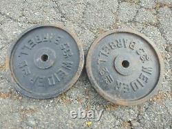 2 VINTAGE WEIDER 25 Lb BARBELL WEIGHT PLATES STANDARD 1 HOLE 50 POUNDS TOTAL