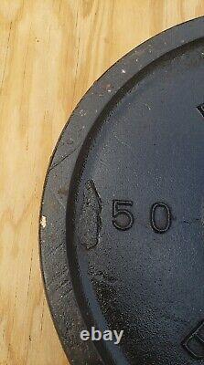 2 Vintage Billard 50 Lb Cast Iron Barbell Weight Plates Standard 1 Deep Grip