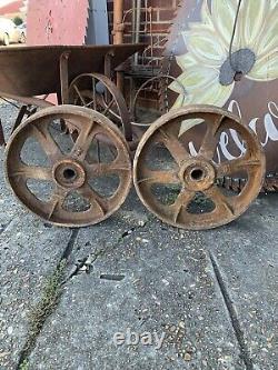 2 Vtg Matching Industrial Cart Steampunk Cast Iron 13.5 28 Lbs Each Wheels Hit