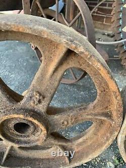 2 Vtg Matching Industrial Cart Steampunk Cast Iron 13.5 28 Lbs Each Wheels Hit