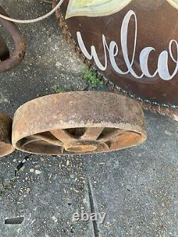 2 Vtg Matching Industrial Cart Steampunk Cast Iron 13.5 28 Lbs Each Wheels Hit