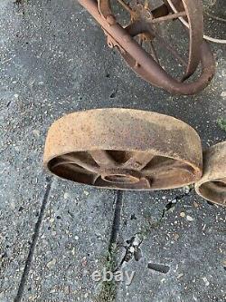 2 Vtg Matching Industrial Cart Steampunk Cast Iron 13.5 28 Lbs Each Wheels Hit