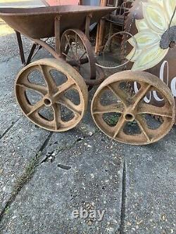 2 Vtg Matching Industrial Cart Steampunk Cast Iron 13.5 28 Lbs Each Wheels Hit