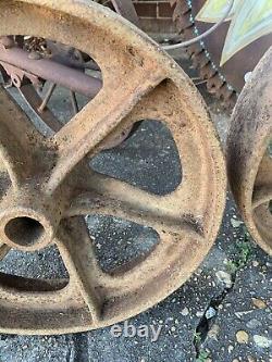 2 Vtg Matching Industrial Cart Steampunk Cast Iron 13.5 28 Lbs Each Wheels Hit