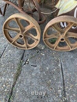 2 Vtg Matching Industrial Cart Steampunk Cast Iron 13.5 28 Lbs Each Wheels Hit