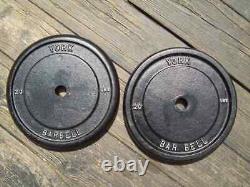 2 vtg YORK BARBELL 20lb. PLATES Bodybuilding STRONGMAN Fitness HOMEGYM Milo IRON