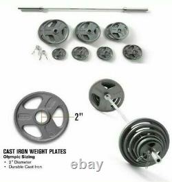 300 lb Olympic Weight Set Weider Cast Iron Hammertone Plates 7ft Barbell Collars
