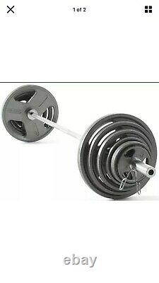 300 lb Weider Olympic Weight Set Cast Iron Hammertone Plates with 7ft Barbell