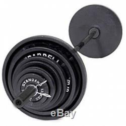 300 lbs CAST IRON OLYMPIC WEIGHT SET 7 ft Bar Grip Plates Lifting Collars Gym